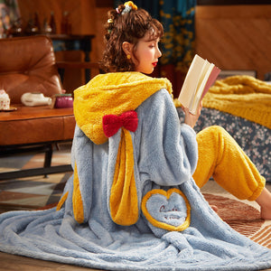 Autumn And Winter Long Velvet Pajamas Set Thick Warm Female Bathrobe Coral Velvet Winter Home Service