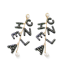 Load image into Gallery viewer, Su Xin long letter pendant earrings Korean temperament personality net red earrings wild tide people exaggerated earrings earrings
