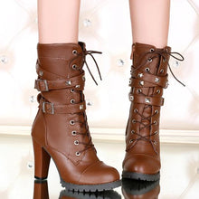 Load image into Gallery viewer, Rivet motorcycle boots oversize high heel ankle boots
