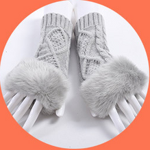 Load image into Gallery viewer, Gloves Female Autumn And Winter Cute Student Ladies Gloves Korean Version Of The Fingerless Arm Sets Of Warm Rabbit Hair Half Finger Gloves
