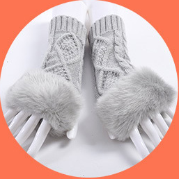 Gloves Female Autumn And Winter Cute Student Ladies Gloves Korean Version Of The Fingerless Arm Sets Of Warm Rabbit Hair Half Finger Gloves