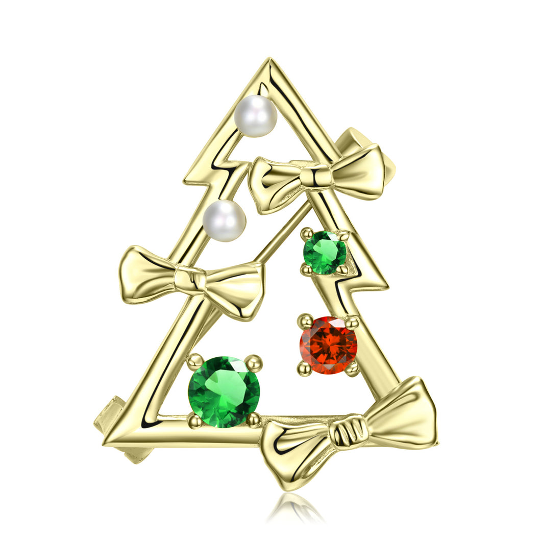 Christmas Tree Brooch S925 Sterling Silver Gold-plated Ins Fashionable Christmas Gift