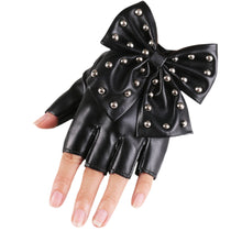 Load image into Gallery viewer, Rivet Bowknot Faux Leather PU Fashion Half Finger Gloves

