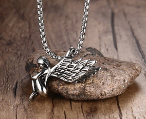 36MM Titanium Steel Angel Pendant Necklace