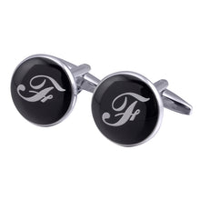 Load image into Gallery viewer, French Cufflinks black round Enamel Traditional letter Cufflinks
