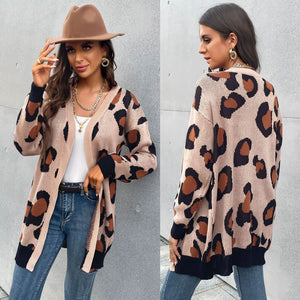 Leopard Print Cardigan Knitted Sweater Jacket