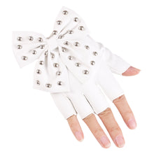 Load image into Gallery viewer, Rivet Bowknot Faux Leather PU Fashion Half Finger Gloves
