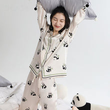Load image into Gallery viewer, Ice Silk Panda Print Upper And Lower Pajamas
