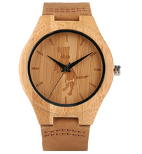 Load image into Gallery viewer, Casual handmade bamboo watch for men and women Student simple and lovely animal dog leather watch
