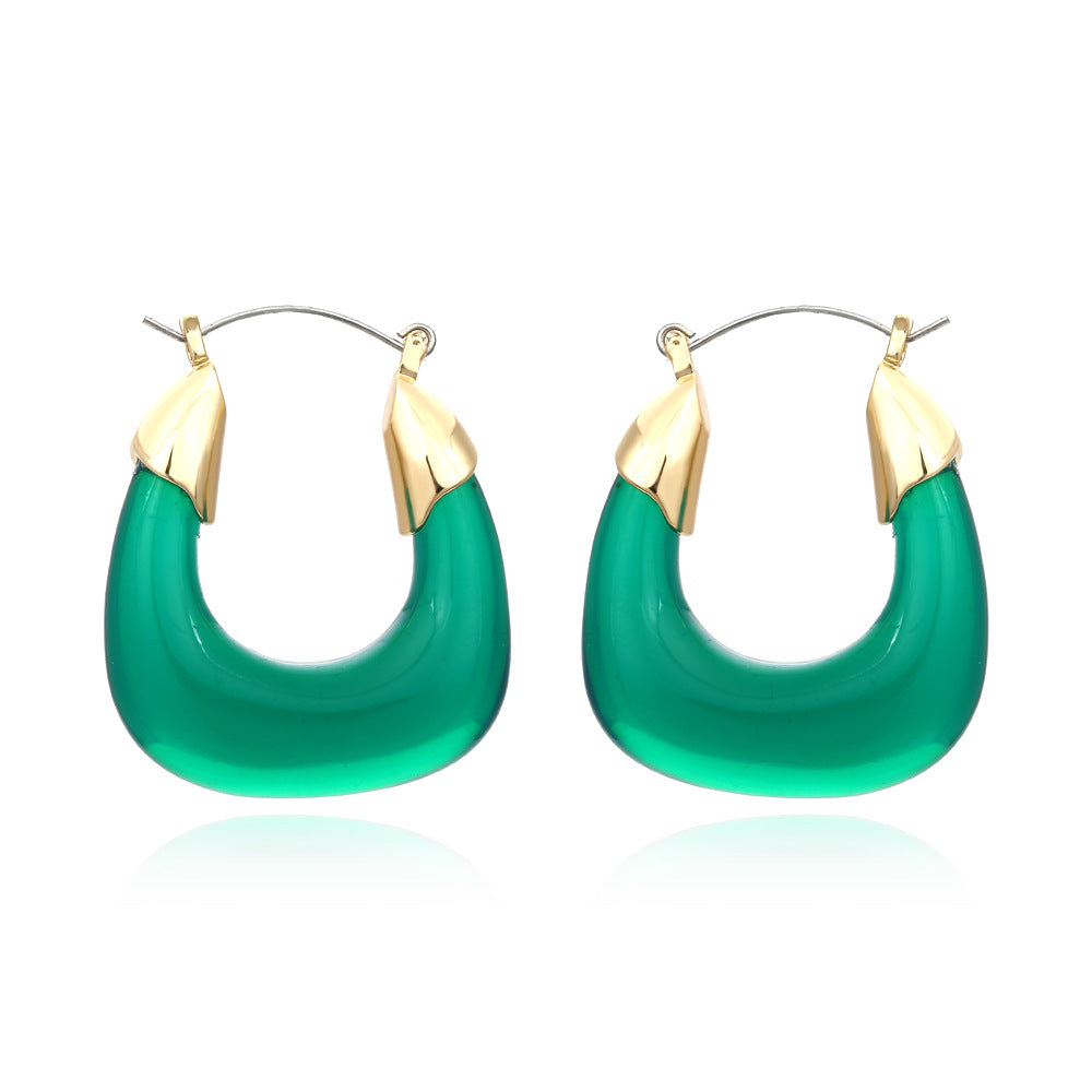 Designer Exaggerated Color Resin Earrings Retro U-shaped Acrylic Earrings Niche Cold Wind Earrings