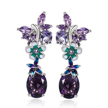 Load image into Gallery viewer, Oval Purple Zircon Flower Earrings Butterfly Ladies Earrings
