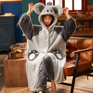 Autumn And Winter Long Velvet Pajamas Set Thick Warm Female Bathrobe Coral Velvet Winter Home Service
