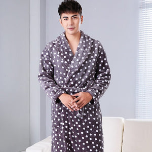 Thickened Polka Dot Robe Coral Fleece Nightgown Men's Bathrobe Pajamas