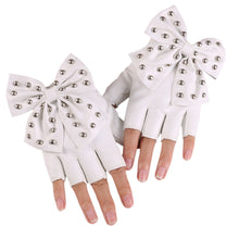 Load image into Gallery viewer, Rivet Bowknot Faux Leather PU Fashion Half Finger Gloves
