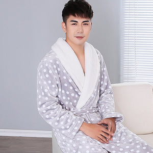 Thickened Polka Dot Robe Coral Fleece Nightgown Men's Bathrobe Pajamas