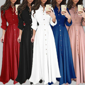 New Solid Color Long Shirt Dress