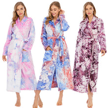 Load image into Gallery viewer, Ladies Tie-dye Flannel Bathrobe Pajamas

