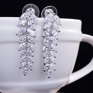 Fashion Zircon Tassel Wheat Ears Leaf Earrings