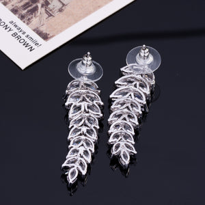 Fashion Zircon Tassel Wheat Ears Leaf Earrings