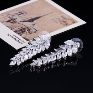 Fashion Zircon Tassel Wheat Ears Leaf Earrings