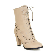 Load image into Gallery viewer, Plus Size Women&#39;s Boots 40-43 High Heel Short Boots Lace Up Women&#39;s Boots
