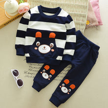Load image into Gallery viewer, Children&#39;s Clothing Suit Boys And Girls Virgin Baby Cartoon Bear Striped Sweater Suit Children
