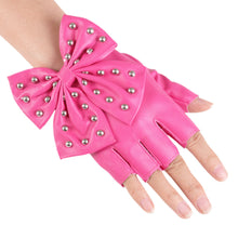 Load image into Gallery viewer, Rivet Bowknot Faux Leather PU Fashion Half Finger Gloves
