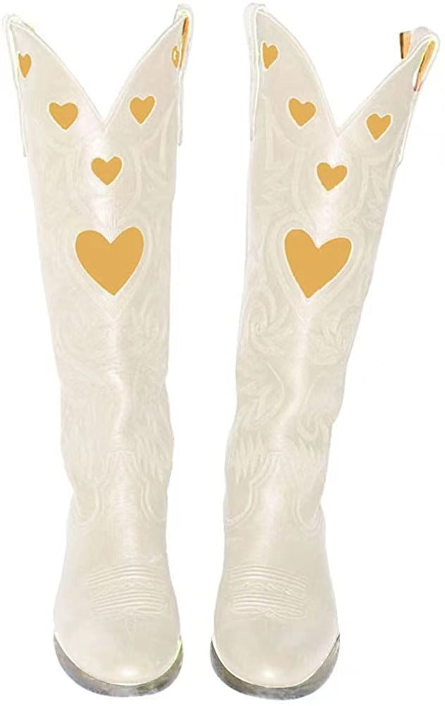 Large Size Long Tube Embroidered Mid-heel Fashion Martin Boots