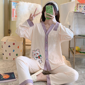 Pajamas Women's Long-sleeved Spring And Autumn Thin Section Net Red Cotton Cute