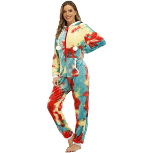 Animal Print One-piece With Foot Cover Pajamas And Home Wear