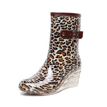 Load image into Gallery viewer, Women&#39;s Wedge Heel Rain Boots Buckle Side Zipper High Heel Transparent Mid-tube Rain Boots
