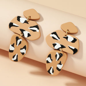 Retro Style Hit Color Round Geometric Long Earrings