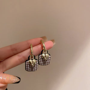 Small Lock Earrings Vintage Checkerboard Earrings