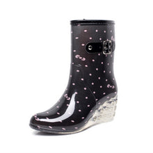 Load image into Gallery viewer, Women&#39;s Wedge Heel Rain Boots Buckle Side Zipper High Heel Transparent Mid-tube Rain Boots
