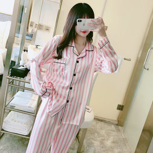 Pajamas Women's Long-sleeved Printing Imitation Silk Home Service Suit