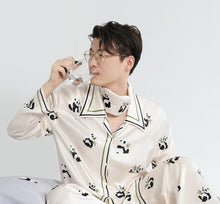 Load image into Gallery viewer, Ice Silk Panda Print Upper And Lower Pajamas
