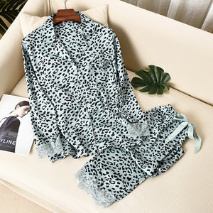 Long Sleeve Pajamas Thin Silk Ice Silk Two-piece Suit