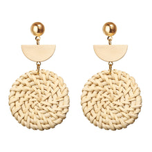 Load image into Gallery viewer, Woven Round Wooden Earrings Wish Straw Woven Beige Earrings
