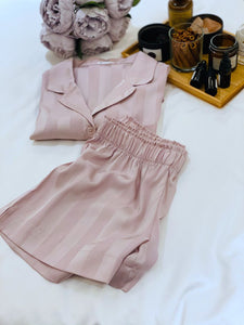 Pajamas About Temperament Striped Pattern Silk Fabric Short-sleeved Shorts Summer Ice Silk Home Service Suit Women