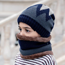 Load image into Gallery viewer, Children&#39;s Hats For Autumn And Winter New Boys&#39; Hats And Bibs Set Korean Letters Knitted Hedging Warm Woolen Caps
