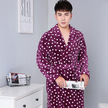 Load image into Gallery viewer, Thickened Polka Dot Robe Coral Fleece Nightgown Men&#39;s Bathrobe Pajamas

