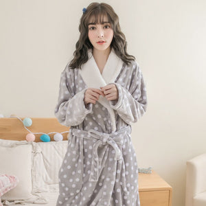 Thickened Polka Dot Robe Coral Fleece Nightgown Men's Bathrobe Pajamas