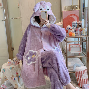 Autumn And Winter Long Velvet Pajamas Set Thick Warm Female Bathrobe Coral Velvet Winter Home Service
