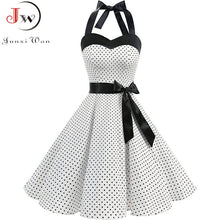 Load image into Gallery viewer, Women Polka Dot Print Summer Dress Sexy Retro White Halter Vintage Dress Plus Size Robe Femme Pin Up Rockabilly Party Dress

