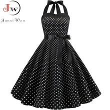 Load image into Gallery viewer, Women Polka Dot Print Summer Dress Sexy Retro White Halter Vintage Dress Plus Size Robe Femme Pin Up Rockabilly Party Dress
