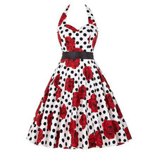 Load image into Gallery viewer, Women Polka Dot Print Summer Dress Sexy Retro White Halter Vintage Dress Plus Size Robe Femme Pin Up Rockabilly Party Dress
