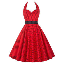 Load image into Gallery viewer, Women Polka Dot Print Summer Dress Sexy Retro White Halter Vintage Dress Plus Size Robe Femme Pin Up Rockabilly Party Dress
