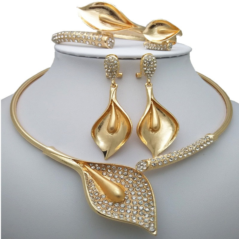 Kingdom Ma Fashion Nigerian Woman Wedding African Beads Jewelry Set Gold Color Fashion Dubai Gold Color Bridal Gift