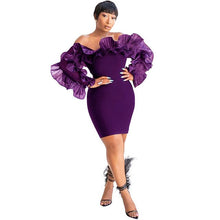 Load image into Gallery viewer, African Dresses for Women 2019 New African Clothes Dashiki Bodycon Ankara Gowns Purple Long Sleeve Evening Dress Africa Clothing
