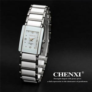 Fashion Longbo Brand Diamonds Elegant Men Ladies Dress Wristwatches Analog Quartz Ceramic Steel Square Clock Couple Lovers Watch